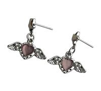 Pendientes de perlas con forma de corazón y alas de ángel para niñas, aretes de aleación resistentes, joyería resistente a las alergias para un uso cómodo todos los días