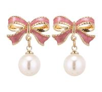 Pendientes de perlas con lazo para la oreja, modernos y versátiles, aretes coreanos de nueva Internet, aretes personalizados con luz, talla única, Aleación de aluminio, No es una piedra preciosa