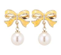 Pendientes de perlas con lazo para la oreja, modernos y versátiles, aretes coreanos de nueva Internet, aretes personalizados con luz, talla única, Aleación de aluminio, No es una piedra preciosa