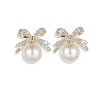 Pendientes de perlas con lazo para mujer, regalos del día de San Valentín, aretes de cinta de moda, ideas de regalo, esposa, novia, San Valentín, cumpleaños, boda, joyería de Navidad, Latón, Sin