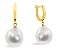 Pendientes de Perlas Cultivadas de Agua Dulce Barrocas Blancas Grandes de 12-13 mm de Mujer SECRET & YOU - Diseño en Plata de Ley de 925 milésimas Bañada en Oro de 18k