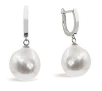 Pendientes de Perlas Cultivadas de Agua Dulce Barrocas Blancas Grandes de 12-13 mm de Mujer SECRET & YOU - Diseño en Plata de Ley de 925 milésimas Bañada en Rodio