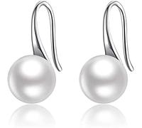 Pendientes de perlas de 18 quilates bañados en oro blanco Pendientes de perlas de plata de ley 925 hipoalergénicas con circonita 8-13mm Joyas preciosas para mujer (silber)