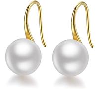 Pendientes de perlas de 18 quilates bañados en oro blanco Pendientes de perlas de plata de ley 925 hipoalergénicas con circonita 8-13mm Joyas preciosas para mujer (gold)