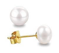 Pendientes de perlas de agua dulce auténticos plata 925 pendientes de perlas tipo botón blancos 5MM 6MM 7MM 8MM 10MM perlas cultivadas de agua dulce pendientes tipo botón, 6-6.5mm, Plata de ley, Sin