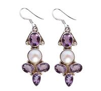 Pendientes de perlas de amatista de 7 x 5 mm, 8 x 6 mm, 6 x 4 mm, 9 mm, ovalados, redondos, facetados, plata de ley 925, aretes colgantes de gema morada y blanca, regalo para ella