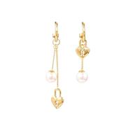 Pendientes de perlas de bloqueo de corazón asimétrico para mujeres, pendientes de declaración de aguja de plata de circón, joyería romántica para regalo y ocasiones especiales