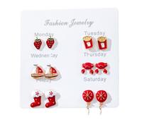 Pendientes de perlas de cristal, juego de 6 pares de pendientes de aro de oro para mujer, cadena gruesa abierta, paquetes de pendientes para cumpleaños, joyería de moda o pendientes de Alemania, talla