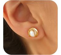 Pendientes de perlas en oro de 14K, hipoalergénicos, de perla de , colgantes, de espiga, de aro, con colgante, regalo de joyería para mujeres y damas