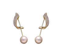 Pendientes de perlas para mujer, aretes de perlas brillantes para mujer, aretes de perlas de oro redondo con purpurina redonda, aretes de oro rosa, aretes de aro grandes, talla única, Metal, Sin