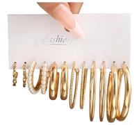 Pendientes de perlas vintage, 6 pares de aretes de aro de aleación geométrica, diseño cuadrado retro para uso diario y coordinación de atuendos (KC Gold 0507)