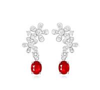 Pendientes de perno de las mujeres, pendiente de cartílago rojo Paloma sangre rubí 0.7ct flor 9/14/18K oro blanco con diamante, oro blanco de 18 quilates, palomas sangre rubí diamante
