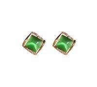 Pendientes de piedra de ojo de gato de diamante verde para mujer Moda simple Exquisita personalidad Todo partido joyería