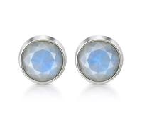 Pendientes de piedra lunar de plata 925 by Unique Gems redondos, 8 mm de diámetro, plata de ley 925