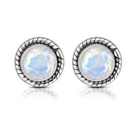 Pendientes de piedra lunar de plata 925 by Unique Gems redondos, 8 mm de diámetro, plata de ley 925, para mujer Art Nouveau