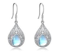 Pendientes de Piedra Lunar Filigrana de plata Esterlina Lágrima Celta Irlandesa Pendientes de gota de Piedra Lunar Regalos de Joyería Para Mujeres (Pendientes lágrima piedra luna)