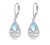 Pendientes de Piedra Lunar Filigrana de plata Esterlina Lágrima Celta Irlandesa Pendientes de gota de Piedra Lunar Regalos de Joyería Para Mujeres (Pendientes encaje piedra luna)