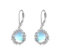 Pendientes de Piedra Lunar Filigrana de plata Esterlina Lágrima Celta Irlandesa Pendientes de gota de Piedra Lunar Regalos de Joyería Para Mujeres (Pendientes flor piedra luna)