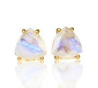 Pendientes de piedra lunar natural de en plata de ley 925 bañada en oro | Pendientes con forma de trillón, estilo minimalista para mujer | LK_VSTD_0206