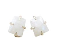 Pendientes de piedra lunar natural de en plata de ley 925 bañada en plata | Pendientes con forma de trillón, estilo minimalista para mujer | LK_VSTD_0406