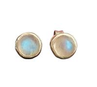 Pendientes de piedra lunar natural de en plata de ley 925 bañada en plata | Pendientes redondos de estilo minimalista para mujer | LK_VSTD_0133