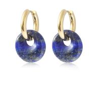 Pendientes De Piedra Natural,Pendientes Colgantes Clásicos De Doble Aro Para Mujer Con Acabado Dorado Y Colgante De La Suerte De Lapislázuli