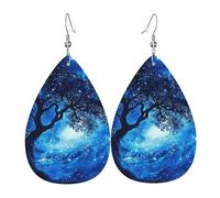 Pendientes De Piel Árbol, Cielo Estrellado, Azul, Naturaleza De Ensueño, Belleza Modernos Pendientes De Piel Decoración De Ropa Para Vacaciones 2 Pares