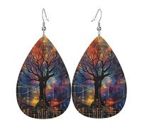 Pendientes De Piel Árbol De La Vida Geometría Sagrada Cósmica Futurismo Galáctico Moda Pendientes De Cuero En Forma De Lágrima Decoración De Ropa Para Adecuados Para Fiestas 2 Pares