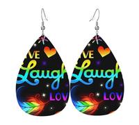 Pendientes De Piel Arte Colorido Para Vivir, Reír Y Amar Aretes De Cuero Con Forma De Lágrima Moda Para Adecuados Para Fiestas Vacaciones