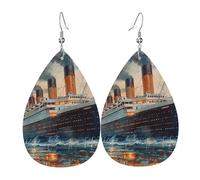Pendientes De Piel Arte Náutico Del Barco Titanic En Acuarela, Paisaje Marino Vintage Moda Aretes De Cuero Con Forma De Lágrima Decoración De Ropa Para Vacaciones 2 Pares