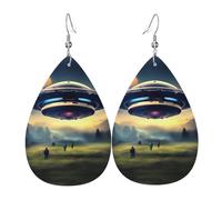 Pendientes De Piel Aterrizaje De Ovnis Impreso Aretes De Cuero Con Forma De Lágrima Modernos Para Vacaciones Decoración De Ropa