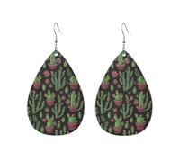 Pendientes De Piel Cactus En Maceta Y Flores Rosa Modernos Pendientes Colgantes De Piel Lujo Aretes De Cuero Con Forma De Gota Para Bodas Decoración Vacaciones