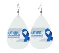 Pendientes De Piel Cinta Azul Del Mes De Concientización Sobre La Trata De Personas Aretes De Lujo Modernos Para Decoración De Ropa Para Mujeres Y Niñas