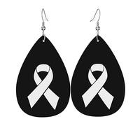 Pendientes De Piel Cinta Blanca Para La Concientización Sobre El Cáncer De Pulmón Moda Pendientes De Cuero En Forma De Lágrima Decoración De Ropa Para Vacaciones 2 Pares