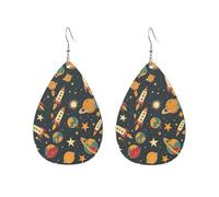 Pendientes De Piel Cohetes Y Planetas Del Universo Textura Ligera De Lujo Pendientes De Cuero En Forma De Lágrima Para Mujer Para Decoración De Ropa 2 Pares