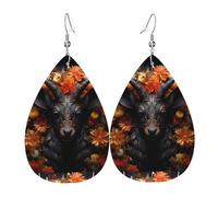 Pendientes de piel con diseño de antílope negro con flores. Elegante forma de lágrima, perfectos para mujeres y una gran opción decorativa para fiestas y vacaciones.