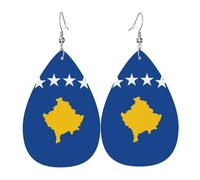 Pendientes de piel con diseño de bandera de Kosovo para mujer, diseño de lágrima, accesorios de moda para uso diario, talla única, Cuero