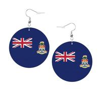 Pendientes de piel con diseño de bandera de las Islas Caimán, redondos, de doble cara, de PVC, con ganchos chapados en plata 925, talla única, plata de ley, piedra dorada, One Size, Plata de ley