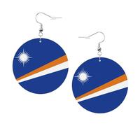 Pendientes de piel con diseño de bandera de las Islas Marshall, redondos, de doble cara, de PVC, con ganchos chapados en plata 925, talla única, plata de ley, piedra dorada, One Size, Plata de ley