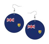 Pendientes de piel con diseño de bandera de las Islas Turcas y Caicos, redondos, de doble cara, con ganchos chapados en plata 925, talla única, plata de ley, piedra dorada, One Size, Plata de ley