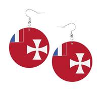 Pendientes de piel con diseño de bandera de las islas Wallis y Futuna, redondos, de doble cara, de PVC, con ganchos chapados en plata 925, talla única, plata de ley, piedra dorada, talla única, plata