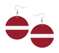 Pendientes de piel con diseño de bandera de Letonia, redondos, de doble cara, de PVC, con ganchos chapados en plata 925, talla única, plata de ley, piedra dorada, One Size, Plata de ley, Piedra dorada