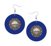 Pendientes de piel con diseño de bandera de New Hampshire, redondos, de doble cara, de PVC, con ganchos chapados en plata 925, talla única, plata de ley, piedra dorada, One Size, Plata de ley, Piedra