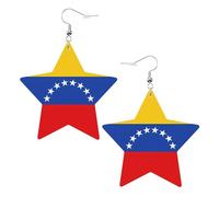 Pendientes de piel con diseño de bandera de Venezuela en forma de estrella, accesorios ligeros y elegantes para fiestas, bailes y la vida cotidiana.