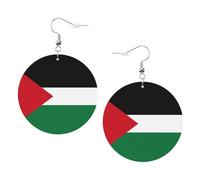 Pendientes de piel con diseño de bandera del Estado de Palestina, redondos, de doble cara, de PVC, con ganchos chapados en plata 925, talla única, plata de ley, piedra dorada, One Size, Plata de ley