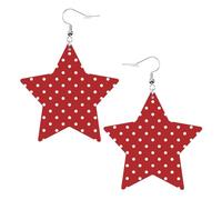 Pendientes de piel con diseño de estrella y lunares blancos grandes para mujer, para fiestas de cumpleaños, talla única, Cuero sintético