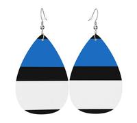 Pendientes de piel con diseño de la bandera de Estonia para mujer, diseño de lágrima, accesorios de moda para uso diario, talla única, Cuero