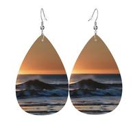 Pendientes de piel con diseño de lágrima con diseño de lágrima de Last Sun Rays of Over The Sea Waves, accesorio colgante de gota de agua para fiestas de vacaciones