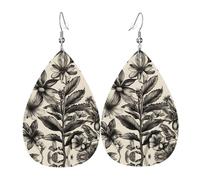 Pendientes de piel con diseño de lágrima con estampado botánico de hierbas florales, accesorio colgante de gota de agua para fiestas de vacaciones
