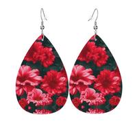 Pendientes de piel con diseño de lágrima con estampado de flores rojas y rosas, accesorio colgante de gota de agua para fiestas de vacaciones